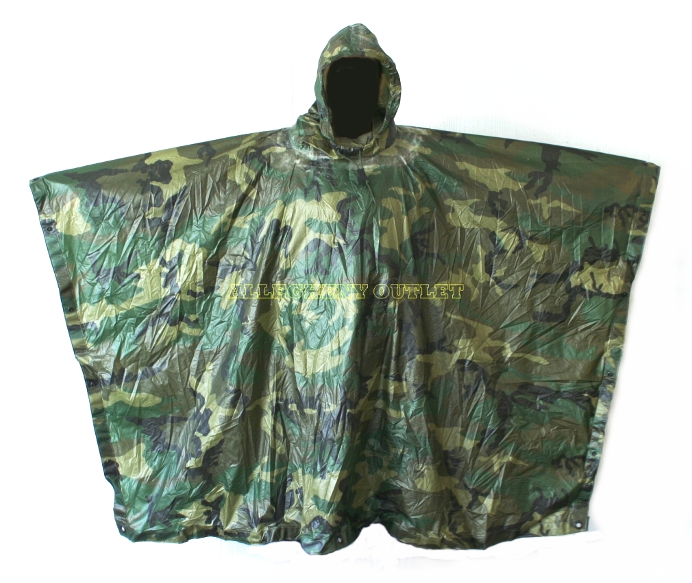 (2) TWO US Military Woodland Camo Ripstop Wet Weather RAIN PONCHO (Made